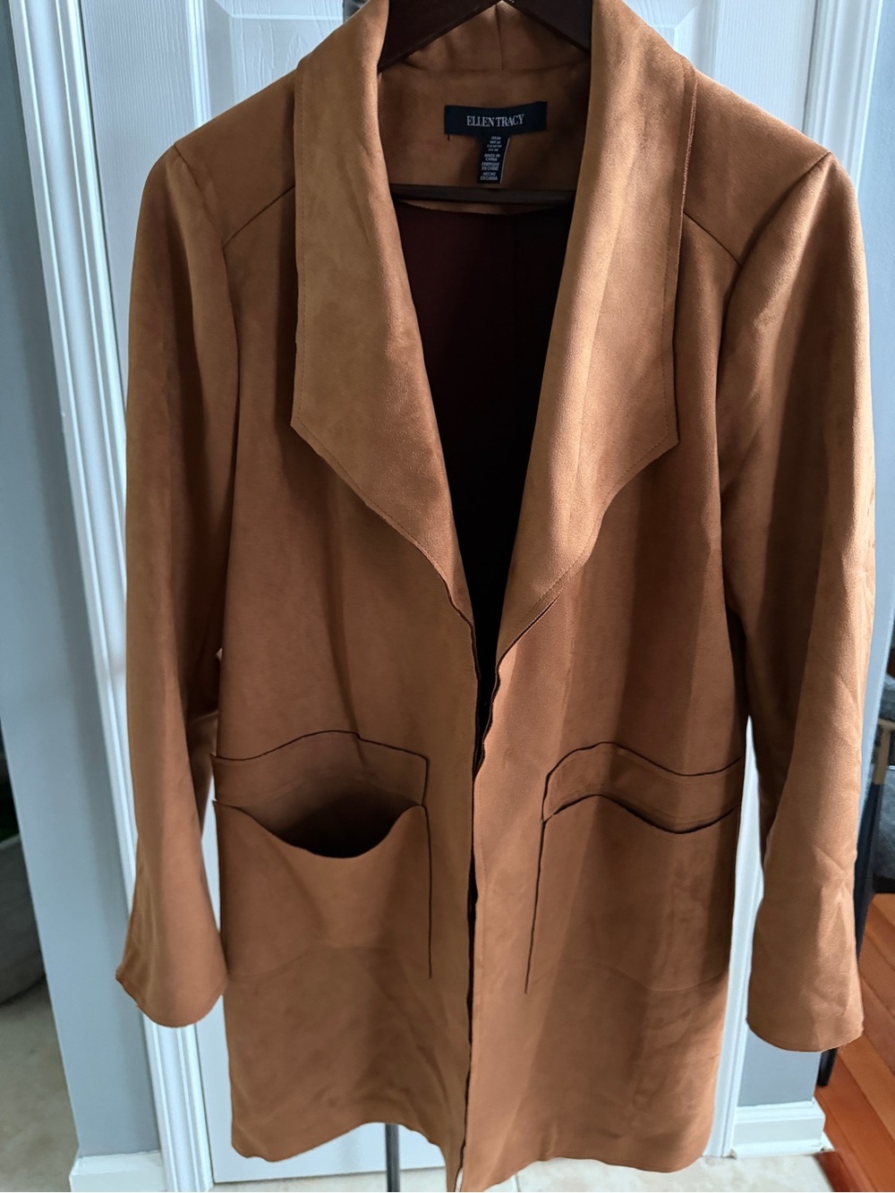 Ellen Tracy Camel Suede-like Open-Front Blazer Jacket